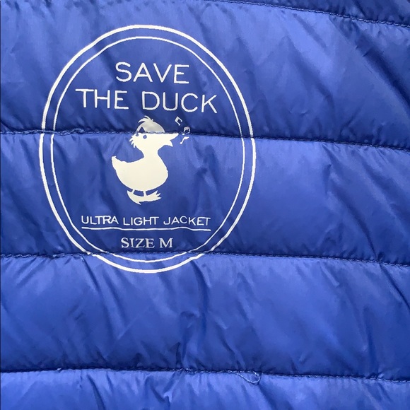Save The Duck lightweight packable hooded jacket quilted / knit sleeve blues M - Picture 5 of 8